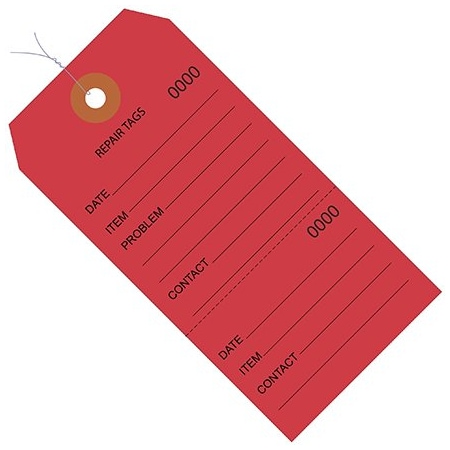 Bsc Preferred 4 3/4 x 2-3/8'' Red RePairs Tags Consecutively Numbered - Pre-Wired, 1000PK BUY00015660